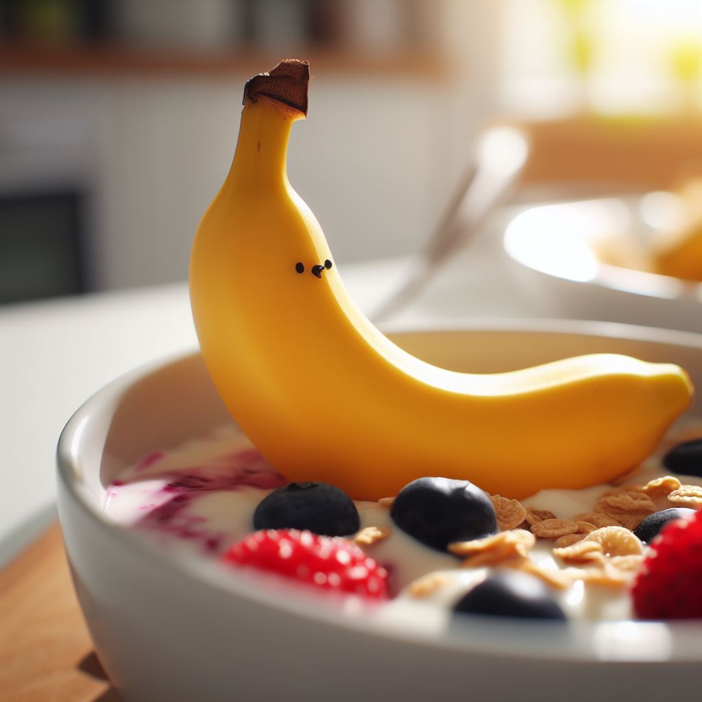 A perfectly ripe baby banana, ready to be enjoyed in a delicious and nutritious breakfast bowl.