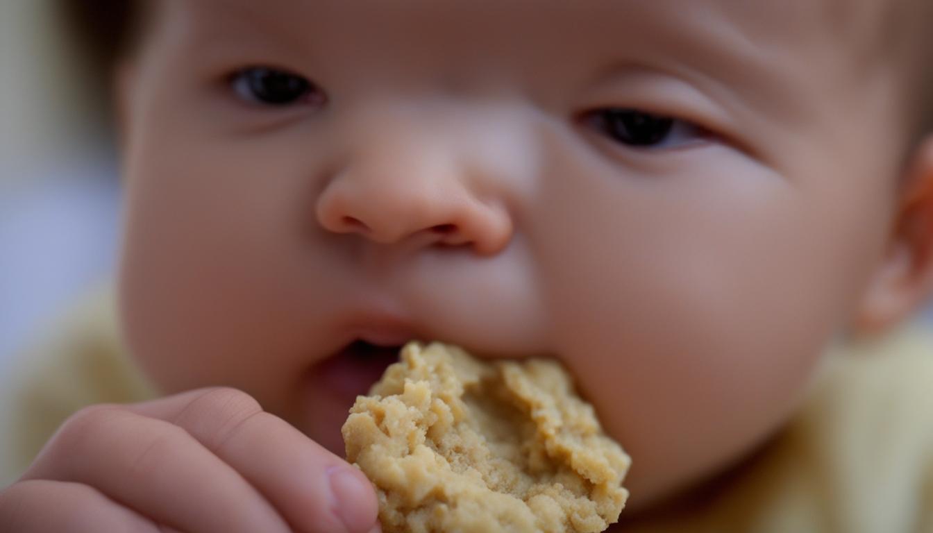 Baby teething with biscuit