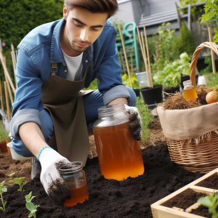 65f04226-2c70-4e4b-8f7e-9a51e31c1c1e Gardener preparing compost tea for organic soil enrichment