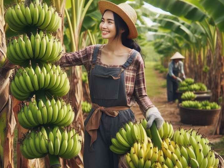 Harvesting Cavendish bananas on a plantation.