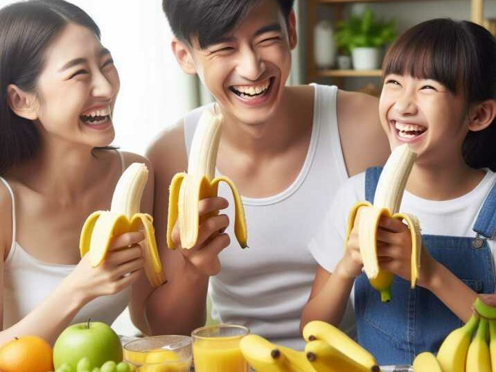 A family enjoying a snack of fresh Cavendish bananas.