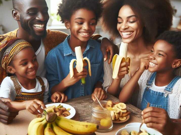 A family enjoying Cavendish bananas together.