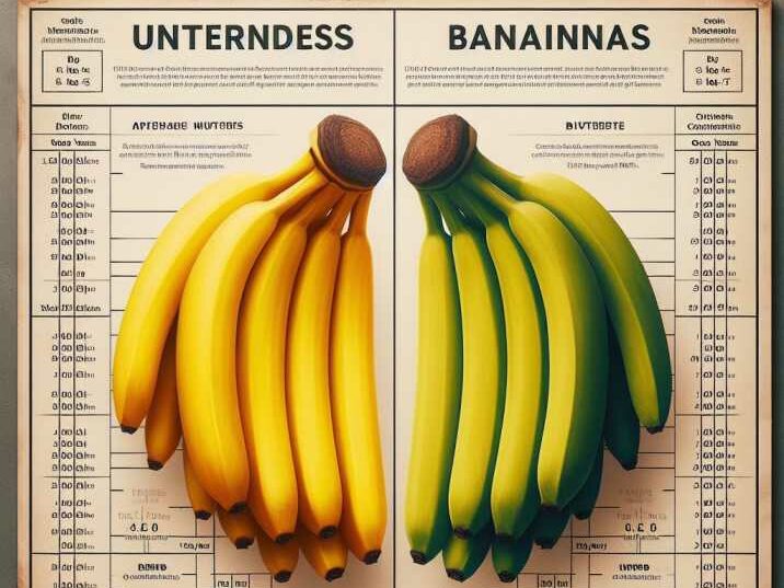 A chart depicting the nutrient differences between ripe and unripe Cavendish bananas.