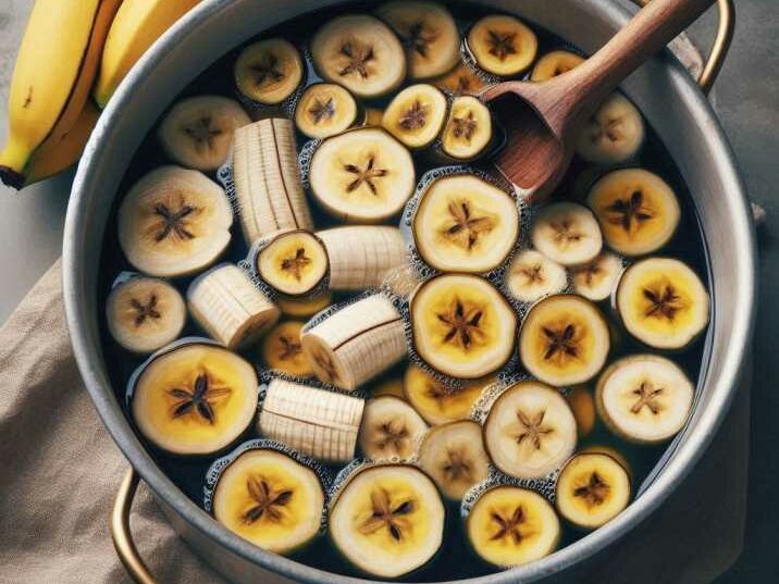Banana Peels Boiling in Pot for Natural Dye